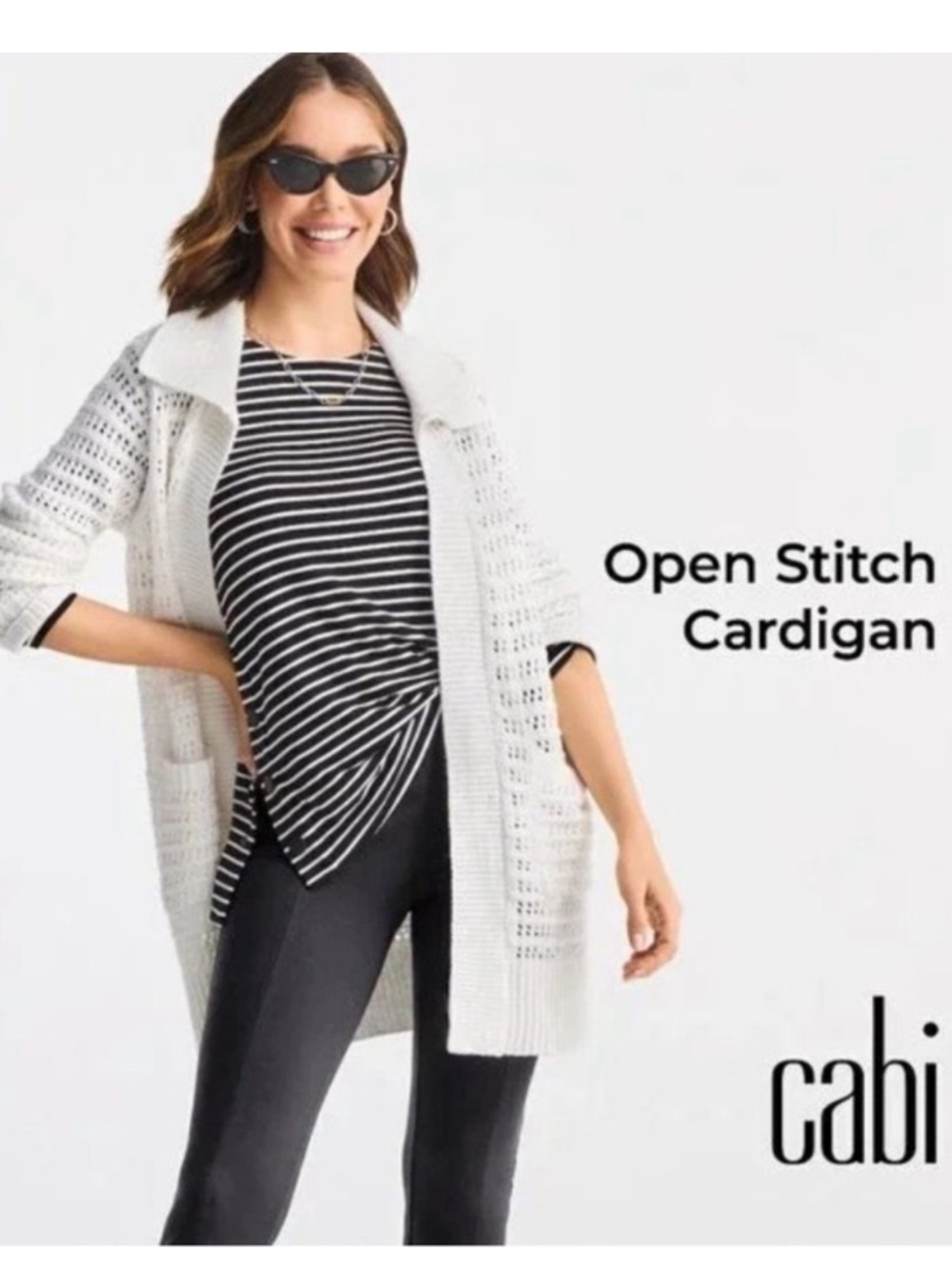 CAbi Open Stitch Cardigan EUC